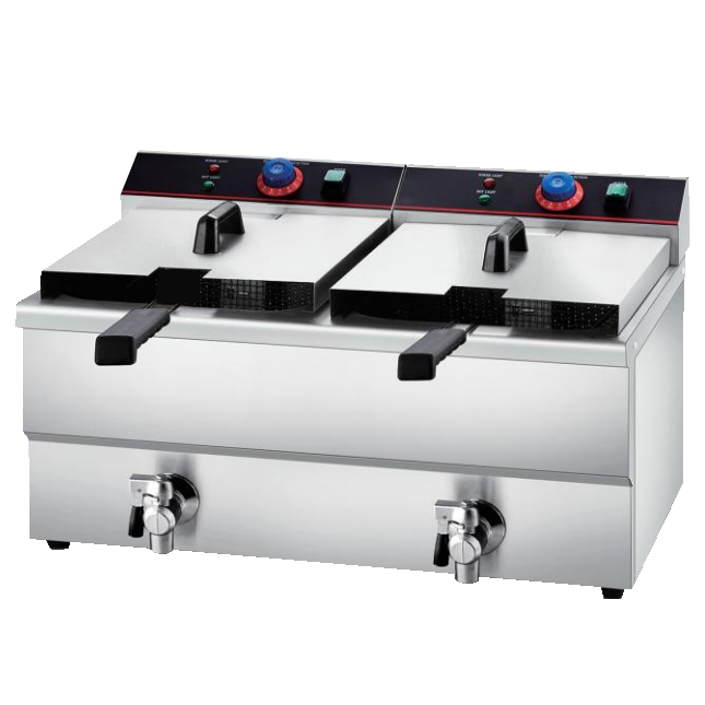 Countertop 2-Tank 2-Basket Electric Fryer With Oil Drain Valve
